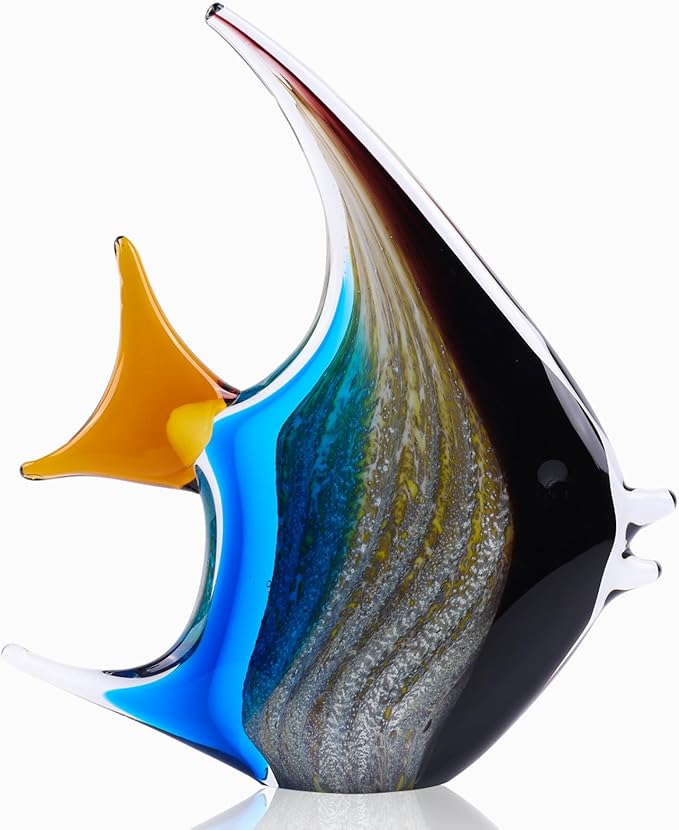 DOVDOV Hand Blown Glass Fish Sculpture, Colorful Glass Fish Decorations, Colorful Home Decorations for Bookshelf, Office, Living Room TV Stand, Room Decor Aesthetics.