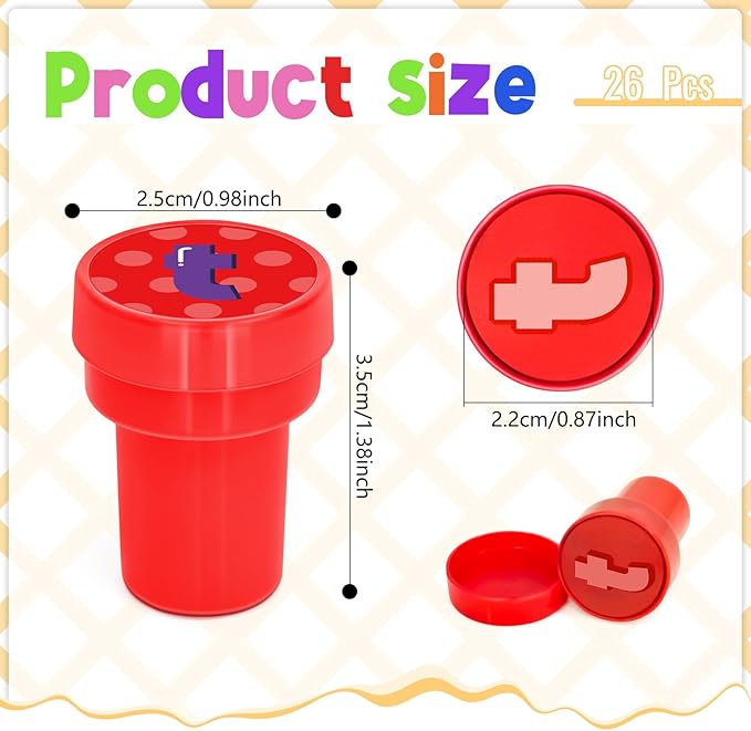 Cinrobiye 26 Pcs Alphabet Stampers, A-Z Letter Stamp Set for Classroom Rewards Birthday Party Favors Preschool Learning Crafts Goodie Bag Fillers pinata