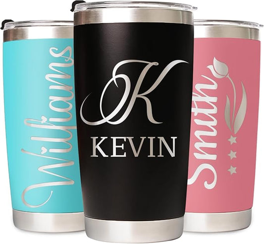 Made in USA - Personalized Tumbler with Engraved Name - Custom Coffee Mug Cup 20 Oz with Lid - Customized Employee Appreciation Gifts - Personalized Gifts for Men Women - Customized By Enterprise