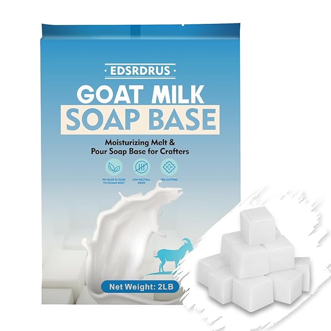 EDSRDRUS 4 LB Goat Milk Soap Base Pre-Cut Moisturizing Natural Base Melt and Pour DIY Handmade for Crafting Soap Making