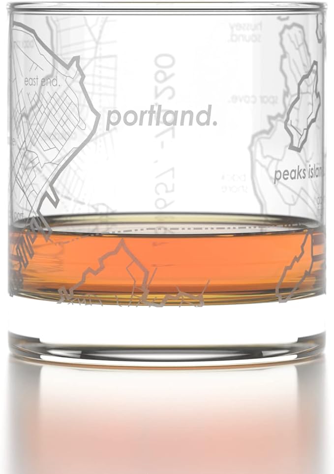 Well Told Engraved Portland Maine Map Rocks Glass, Old Fashioned Whiskey Glass (11 oz, Clear) Etched Whiskey Glass, Gifts For Whiskey Lovers