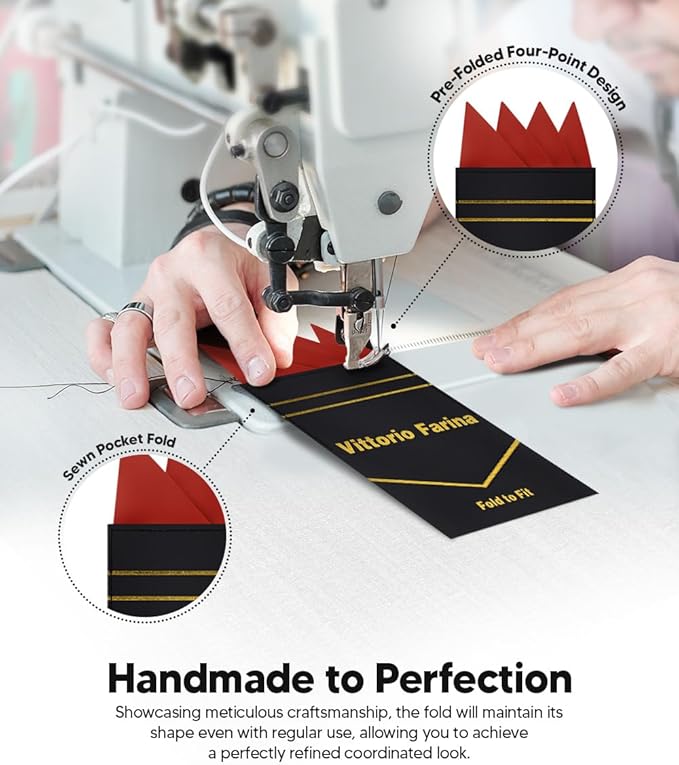 Premium Pre-Folded Four-Point Suit Pocket Square for Men with Sewn Pocket Fold