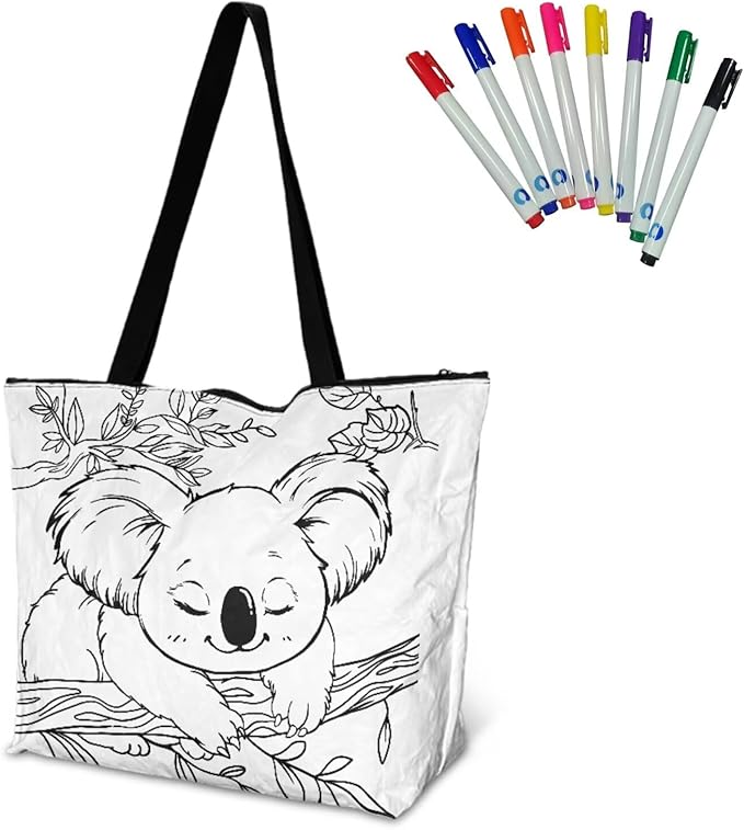 Cartoon Animal Printed DIY Coloring Tote Bag Waterproof Paper Handbags for Women Large Travel Shoulder Bags Purses