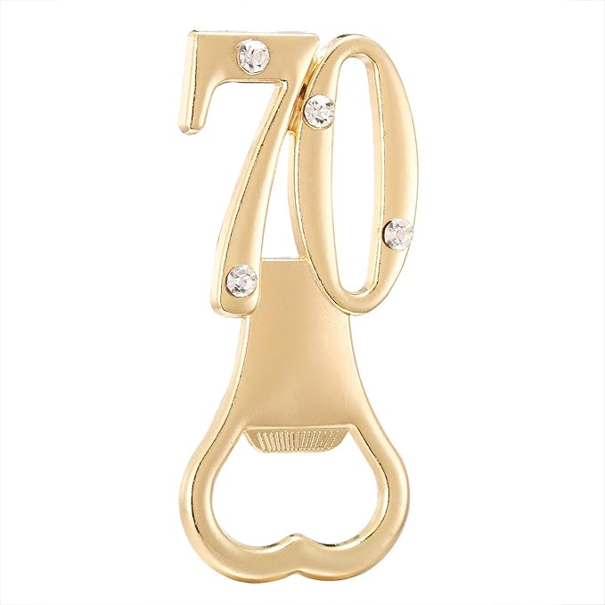 Set of 12 Creative Bottle Openers for 70th Birthday Party Favors or 70th Wedding Anniversary Party Gifts 70 Birthday Party Favors Souvenirs Decorations for Guests (12, Gold 70th)