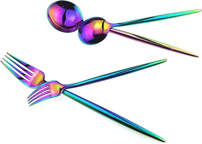 Gugrida 20-Piece 18/10 Stainless Steel Luxury Mirror Polished Rainbow Colorful Silverware Flatware Cutlery Set Service for 4 Include Knife Fork Spoon Dessert Fork Teaspoon Dishwasher Safe