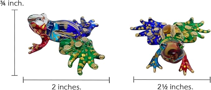 WitnyStore 2" Green Blue Red Gold Frog Artistic Blown Glass Figurine Premium Hand-Blown Statue Tabletop Decoration Unique Collectible for Adult Collectors Handcrafted Elegant Home Room Decor
