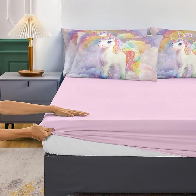 5PCS Unicorn Comforter Sets Full,Full Comforter Set for Girls,Cute Unicorn Bed Set for Kids,Girls,Teens,All Season Use