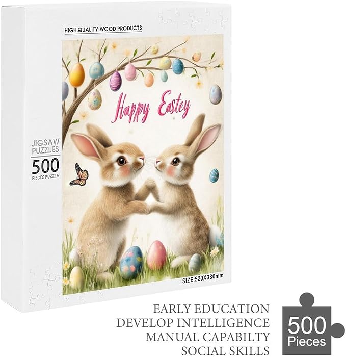 Wooden Puzzle - Easter and The Rabbit Jigsaw Puzzles，Wooden Puzzles for Adults 500 Pieces Unique Gifts for Wall Art，Challenge Puzzles，Educational Games，Family Puzzles
