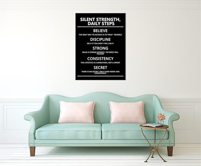 Inspirational Silent Strength,Daily Steps quote Motivational Canvas Wall Art Inspiration Poster Painting Prints Wall Pictures for Home Office Gym Decor Framed Artwork [30''W x 40''H]