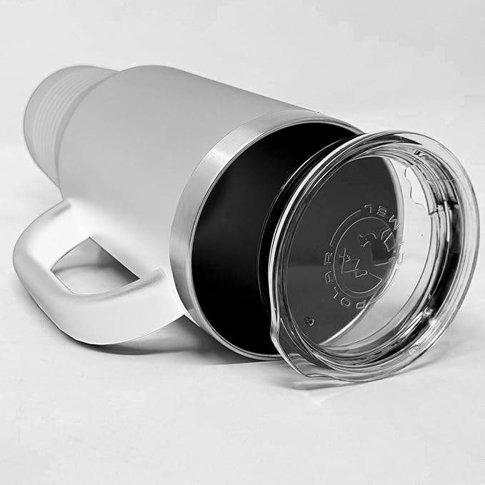 LaserGram 40oz Vacuum Insulated Travel Mug with Handle, Black Widow Spider, Personalized Engraving Included (White)