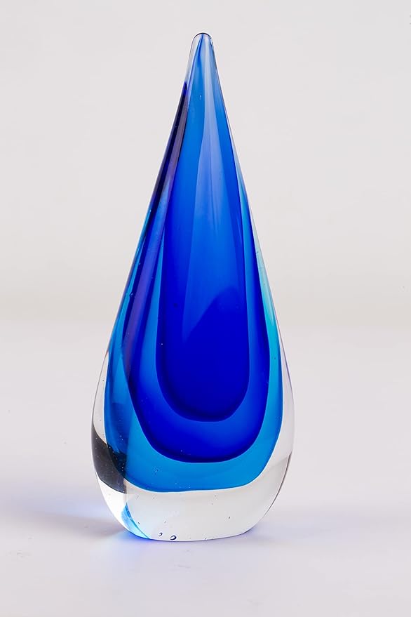 Yao Yuan Hand-Blown Glass Decor - Murano-Style Glass Statue and Figurine, Blue