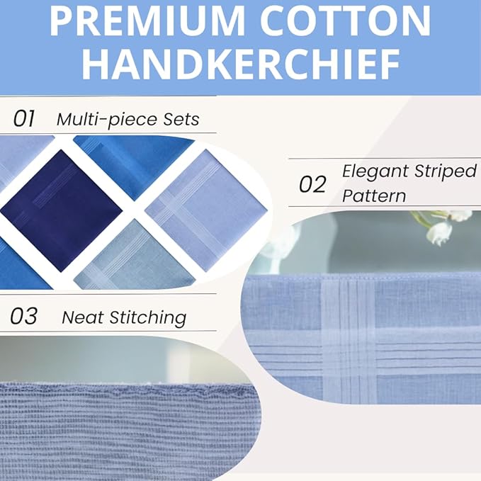 8 Pack Men's Handkerchiefs Cotton Handkerchiefs for Men 16 inch Large Mens Pocket Square Hankies Gents Hankerchieves for Men Women