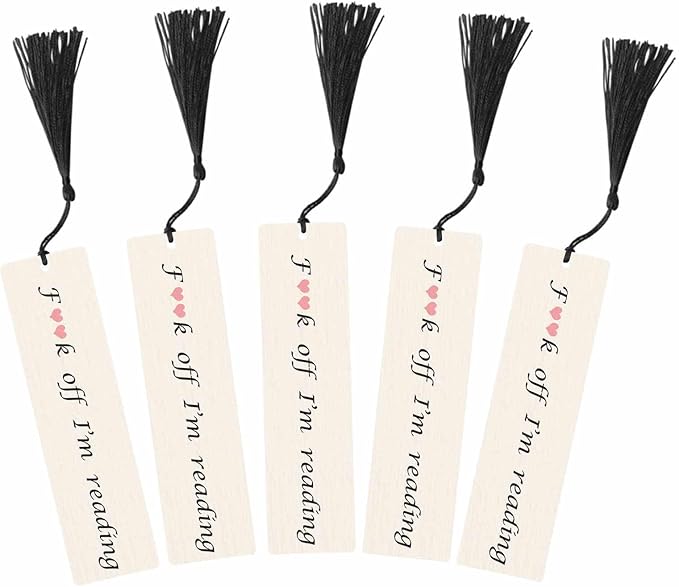 Funny Word Bookmarks Set 5 with Tassels Love Heart Wooden Bookmarks for Reading Women Men Students Teachers School Supplies