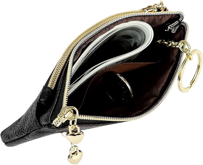 Women's Genuine Leather Coin Purse Zipper Pocket Size Pouch Change Wallet, Black