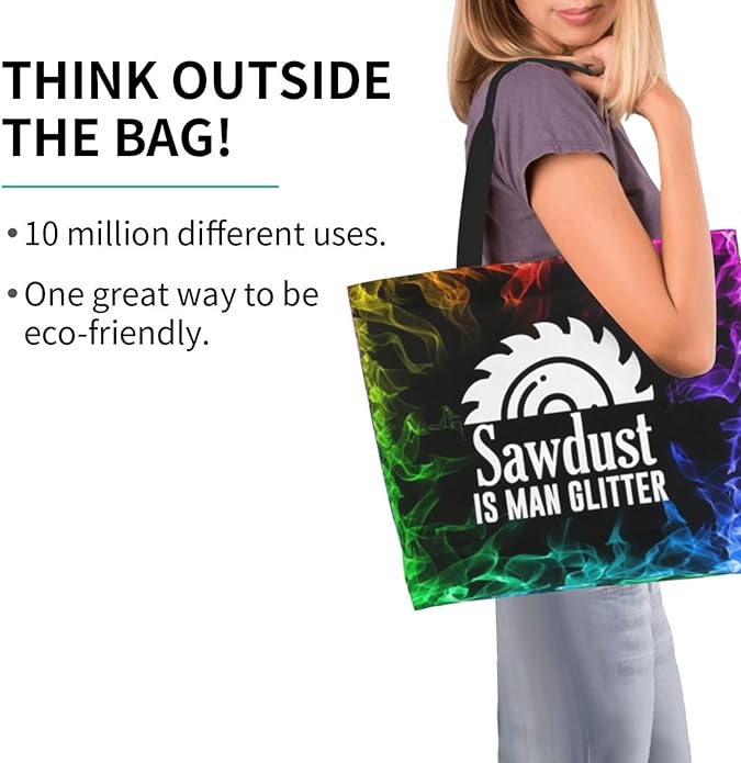 Sawdust is Man Glitter Large Reusable Eco-friendly Shopping Bags Portable Storage Handbag