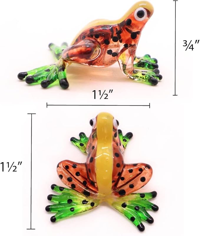 WitnyStore 1½" Brown Yellow Black Dot Frog Artistic Blown Glass Figurine Premium Hand-Blown Statue Tabletop Decoration Unique Collectible for Adult Collectors Handcrafted Elegant Home Room Decor