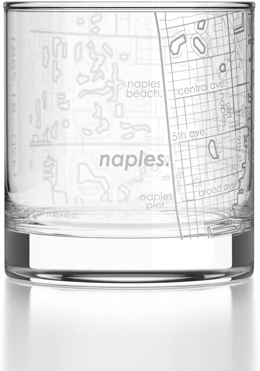 Well Told Engraved Naples Florida Map Rocks Glass, Old Fashioned Glassware (11 oz, Clear) Etched Bourbon Tumbler, Gifts For Whiskey Lovers