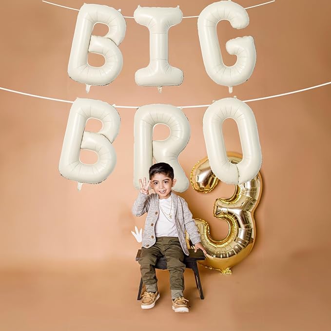 40 Inch Beige Big Bro Balloons Letter, Large Cream White Sand Big Bro Foil Balloon, Neutral Ivory Alphabet Mylar Balloon for Kid Newborn Boy Announcement Gender Reveal Baby Shower Party Decorations