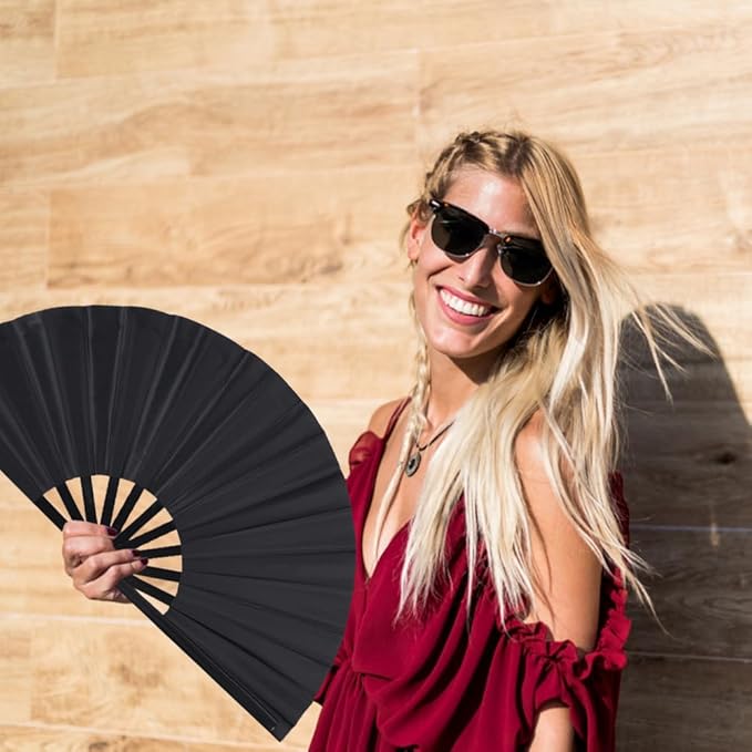 4 Pack Large Folding Hand Fan, Plastic Hand Held Folding Fans Chinese Kung Fu Hand Fan Decorative Folding Fans for Dance, Performance, Festival or Home Decorations(Black, Red, Blue, Pink)