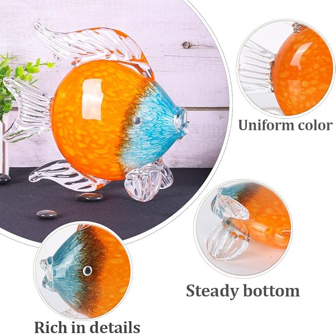 QIANLING Glass Fish Figurines - Coastal Home Decor, Modern Ocean Centerpieces for Living Room, Dining Area, Bathroom, Office, Coffee Table, Beach House, Nautical, Seaside, Entrance, Shelf Display