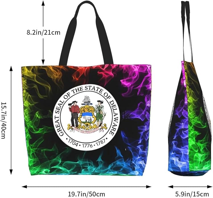 Seal of Delaware Large Reusable Eco-friendly Shopping Bags Portable Storage Handbag