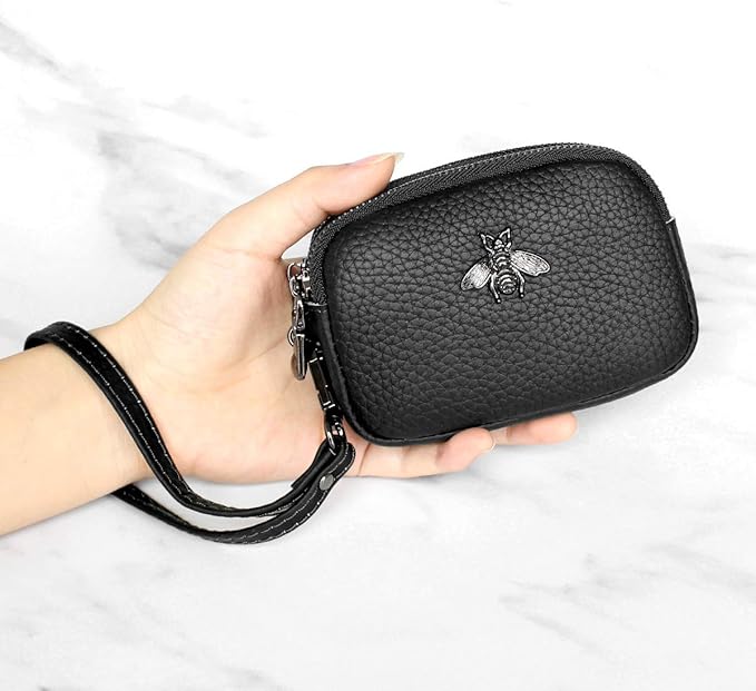 imeetu Women Leather Coin Purse, Small 2 Zippered Change Pouch Wallet