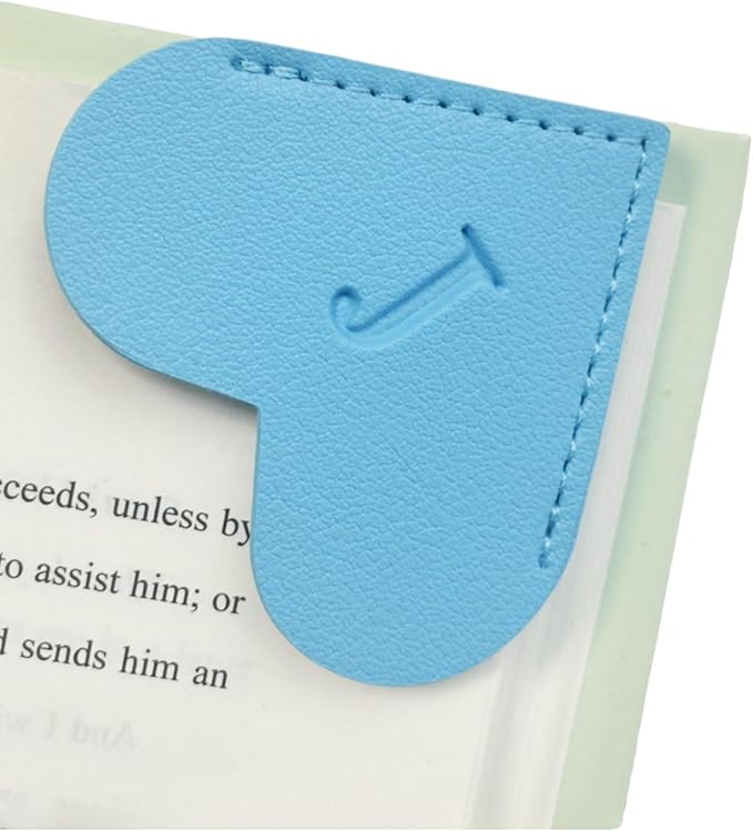 MOTEERLLU Personalized Leather Heart Bookmark with Initials, Handmade, Letter Cute Custom Corner Book Marks for Reading Women, Teachers, Students, Book Lovers, Book Accessories(Blue,J)