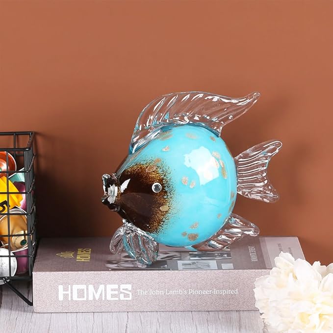 QIANLING Glass Fish Figurines - Coastal Home Decor, Modern Ocean Centerpieces for Living Room, Dining Area, Bathroom, Office, Coffee Table, Beach House, Nautical, Seaside, Entrance, Shelf Display