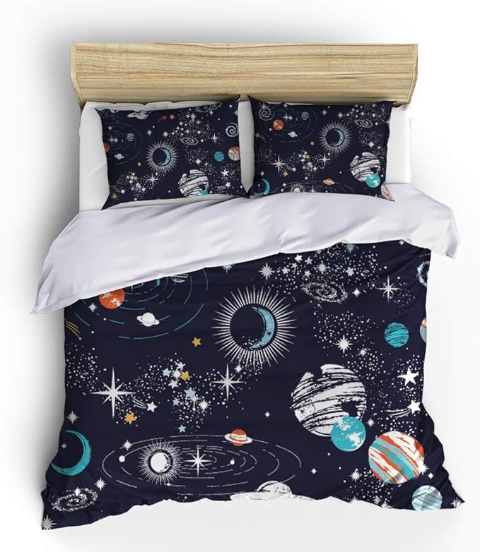 Galaxy Space Comforter Sets Twin Size Boys Universe Adventure Stars Printed Kids Bedding