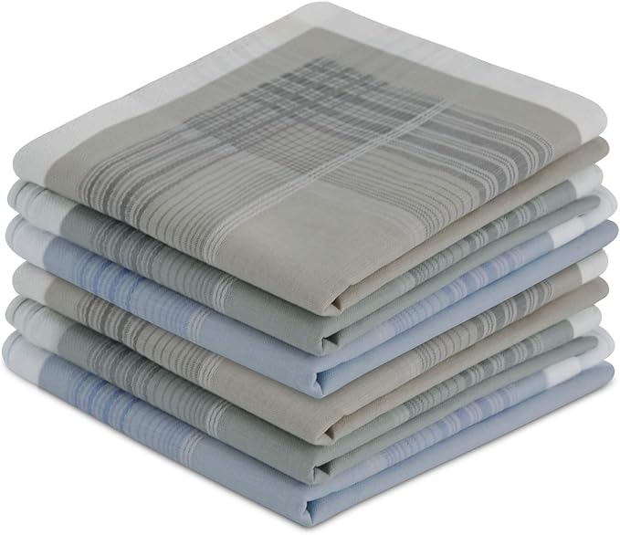 Zenssia Men's Soft Cotton Handkerchiefs Assorted Color with Stripe 6 Piece Gift Set