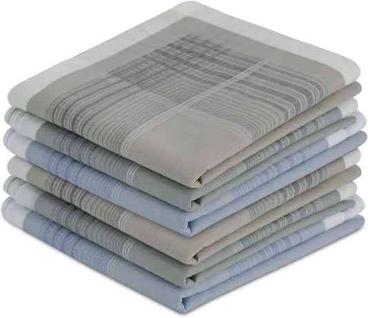 Zenssia Men's Soft Cotton Handkerchiefs Assorted Color with Stripe 6 Piece Gift Set
