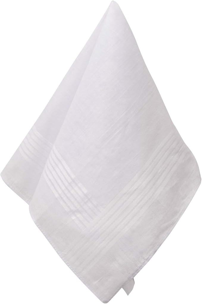 Perry Ellis 12 Pack Handkerchief (100% Cotton White with Satin Border, 16" x 16")