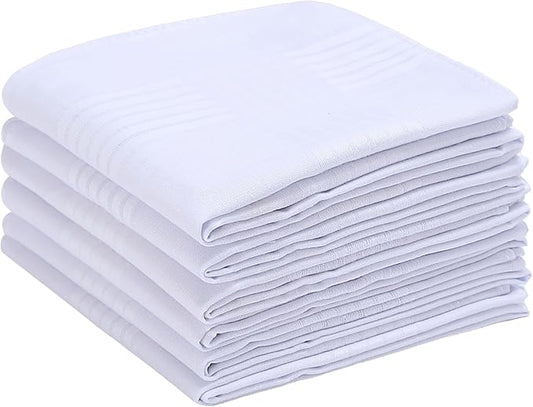 Men's Handkerchiefs 16 inches, 100% Cotton Handkerchiefs for Men, Soft White Hankies for Men
