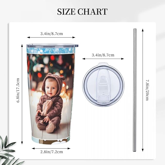 Personalized Custom tumbler Coffee Mug with Lid and Straw Hot and Cold Stainless Steel Vacuum Insulated Travel Mug with Photo Personalized tumbler Gift (20 oz, Funnel，2 photos)