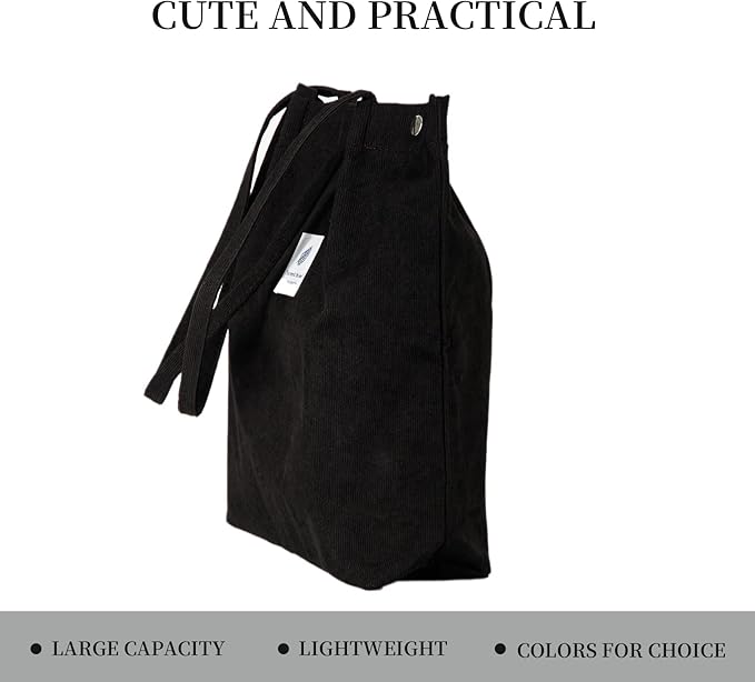 Corduroy Tote Bag Cute Tote Bags for Women Shoulder Bag with Inner Pocket for Work Beach Travel and Shopping Grocery