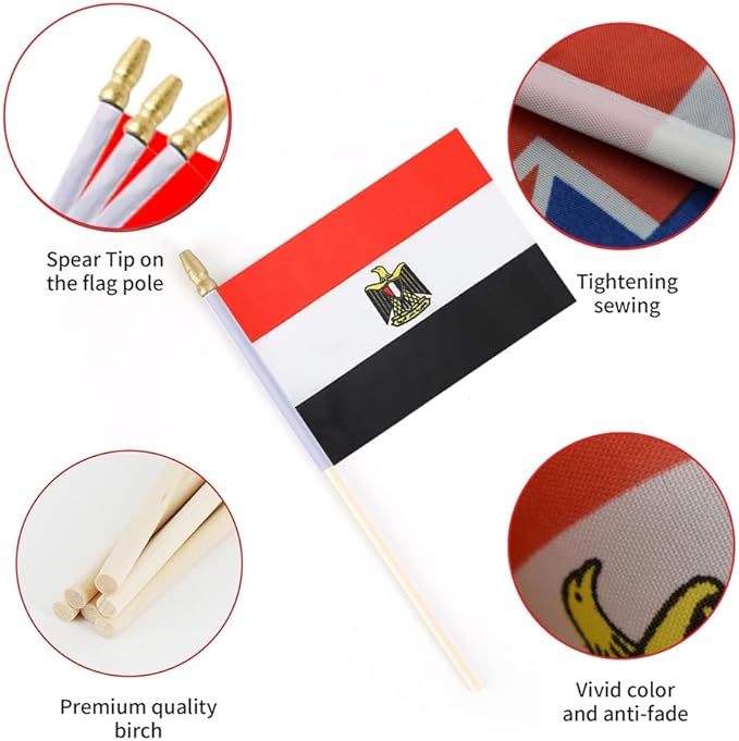 25Pack Small Egypt Flag Handheld Mini Egyptian Flags on Stick 5x8 Inch