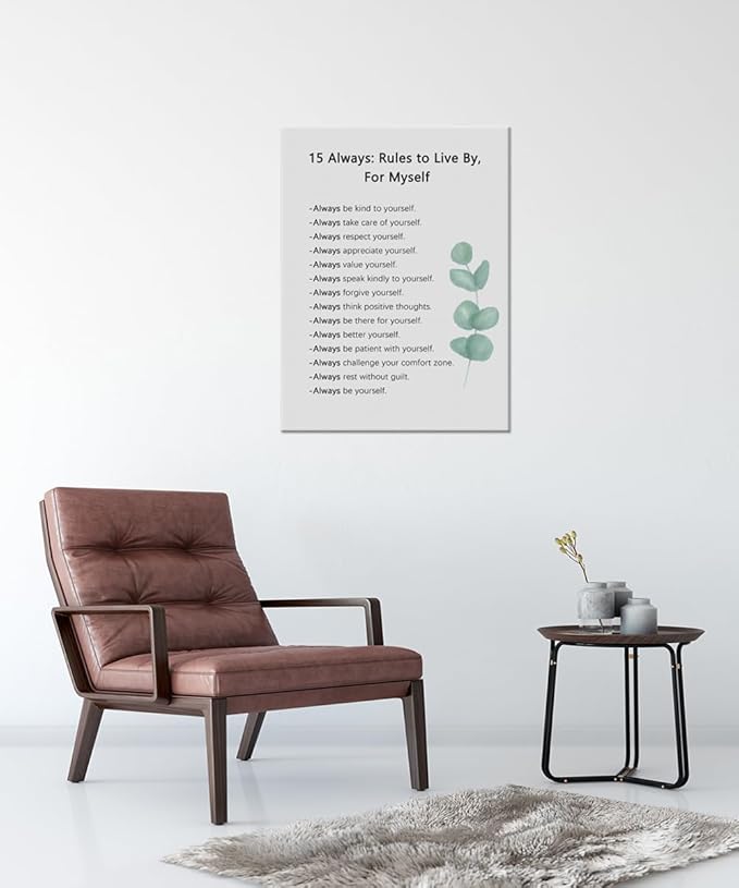 15 Always : Rules to Live By, For Myself Quotes Motivational Canvas Wall Art for Office Inspirational Poster Prints Framed for Living Room Classroom Modern Home Wall Decor Framed [18''W X 24''H]