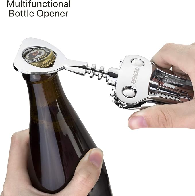 Beneno Wine Opener with Silicone Leak Proof Wine Vacuum Stopper, Zinc Alloy Premium Wing Corkscrew with Multifunctional Bottles Opener, Matte Black
