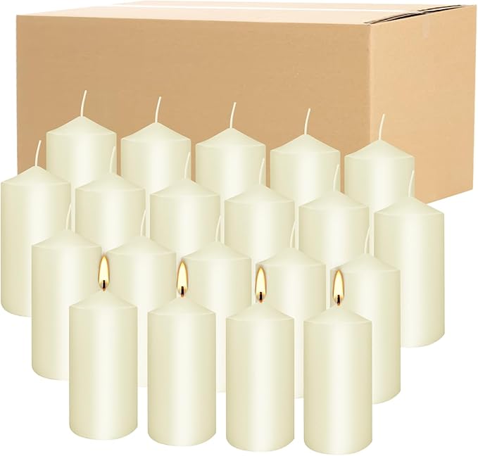 Set of 20 Ivory Pillar Candles,Dripless and Smokeless Dinner Candle, 2x4” Pillar Candles for Parties Weddings,Spa,Home Décor,Parties and Special Occasions.