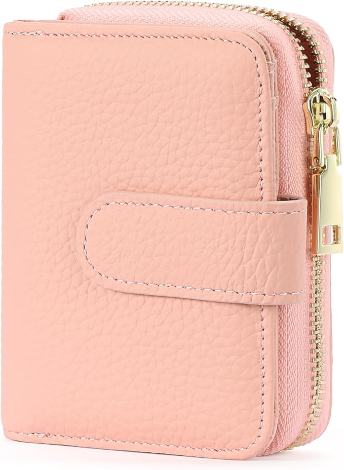 SENDEFN Small Leather Credit Card Holder Wallets for Women Bifold Zipper Pocket Purse with ID Window