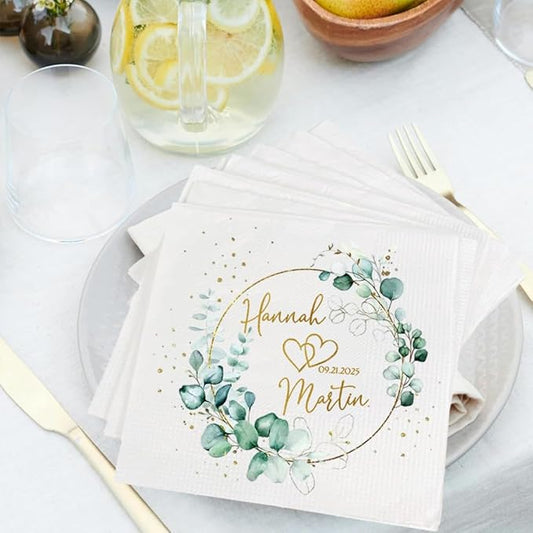 Personalized Wedding Cocktail Napkins, Customized Monogram Wedding Napkin, Custom Cake Napkins for Party, Beverage Cocktail Luncheon Dinner, Dinner Paper, Anniversary Decor