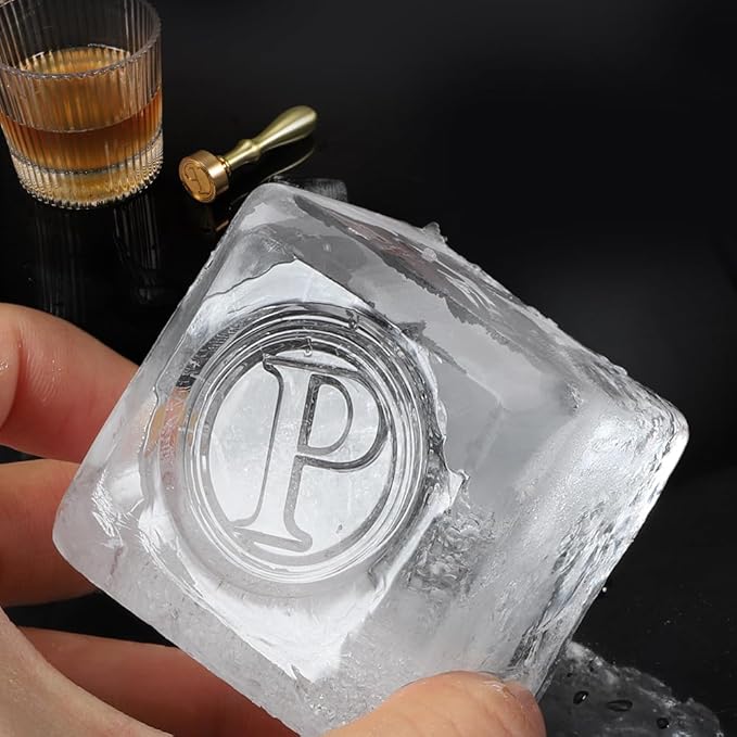 Ice Cube Stamp for Cocktails Ice Stamp Brass Head with Handle, Ice Branding Stamp for Ice Cubes Cocktail Whiskey Drinks Party Wedding Making DIY Crafting (Letter P)