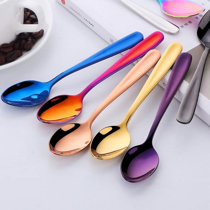 8 Pieces 18/10 Dessert Spoons Teaspoons Small Coffee Spoons Espresso Spoons, 5.5 Inch (multicolor)