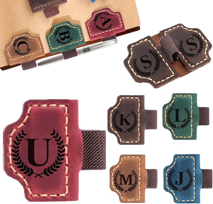 Custom Bookmark with Pen Holder with 26 Letters Personalized Magnetic Leather Book Mark, Customized Name Book Marker Clip with Initial for Men Women, Gifts for Book Lovers, Readers, (Red, U)