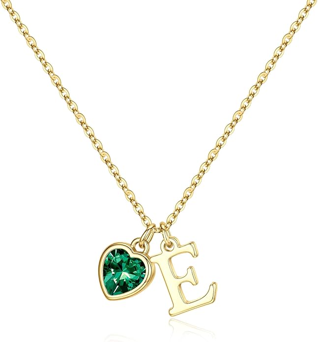Turandoss Valentines Day Gifts for Her Trendy, Dainty 14K Gold Plated Initial A-Z Heart Birthstone Pendant Necklace Personalized Bridesmaid Birthday Valentines Jewelry Gifts for Women Girls
