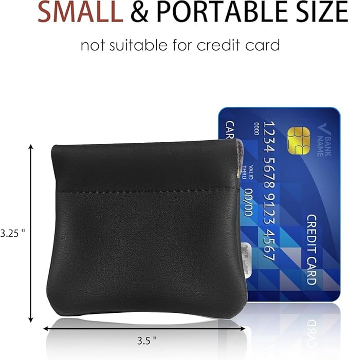 Squeeze Coin Purse Genuine Leather Wallet Compact Change Holder Travel Pouch for Women Gift Box (Blue)