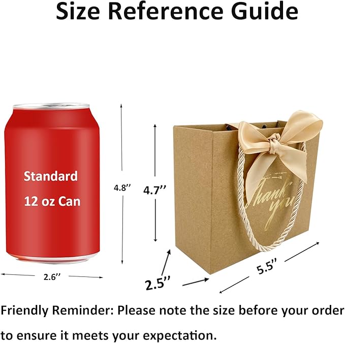 TKSBAG 50 Pack Small Thank You Gift Bags with Handles, 5.5''x 2.5''x4.7'' Mini Brown Gift Bags Bulk for Baby Shower, Birthday, Wedding, Party Favors