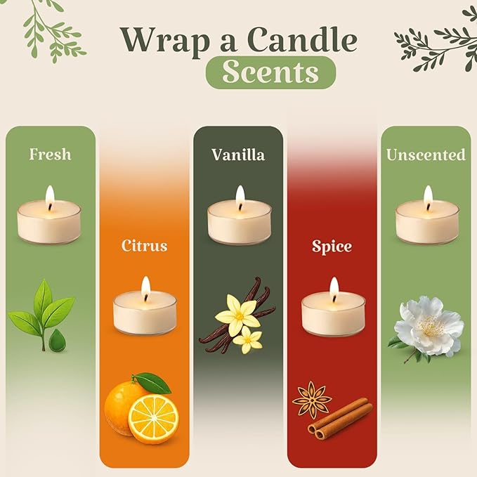 Reusable Interchangeable Candle, Decorative Wrap Design, Customizable Holiday Home Décor, Refillable Giftable Accent for Seasonal Styling
