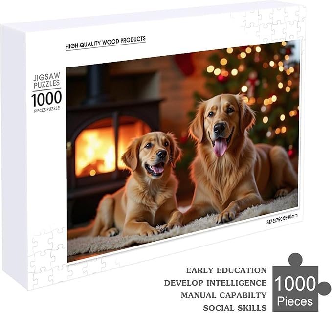 Wooden Puzzle - Golden Retriever in The Christmas House Jigsaw Puzzles，Wooden Puzzles for Adults 1000 Pieces Challenge Puzzles，Educational Games，Family Puzzles，Unique Gifts for Wall Art