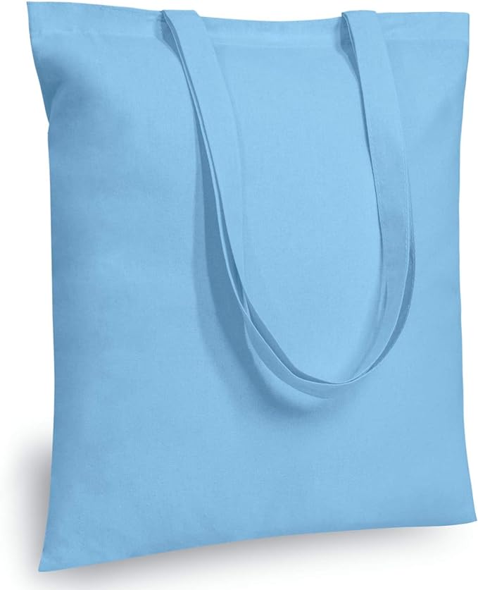 TOPDesign 12-Pack Economical 16"x15" Baby Blue Cotton Tote Bag, Lightweight Medium Reusable Grocery Shopping Cloth Bags, Suitable for DIY, Advertising, Promotion, Gift, Activity